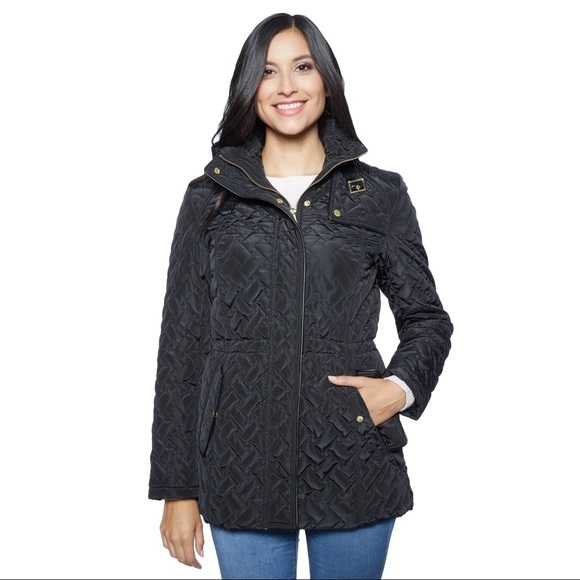 Cole Haan black Quilted hooded Signature Jacket black EUC S coat comfy hoodie - Picture 1 of 6